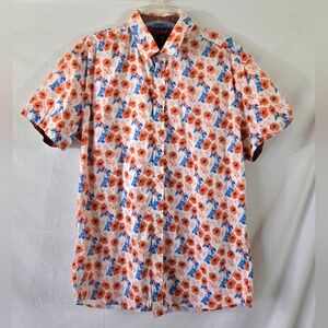 1 Like No Other Men's Orange Floral Short Sleeve Button Down Shirt Size Large